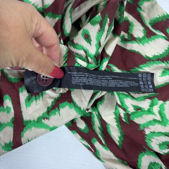 NWT Zara Green & Brown Light Weight Patterned Trousers Size XL F0110 - Picture 7 of 10